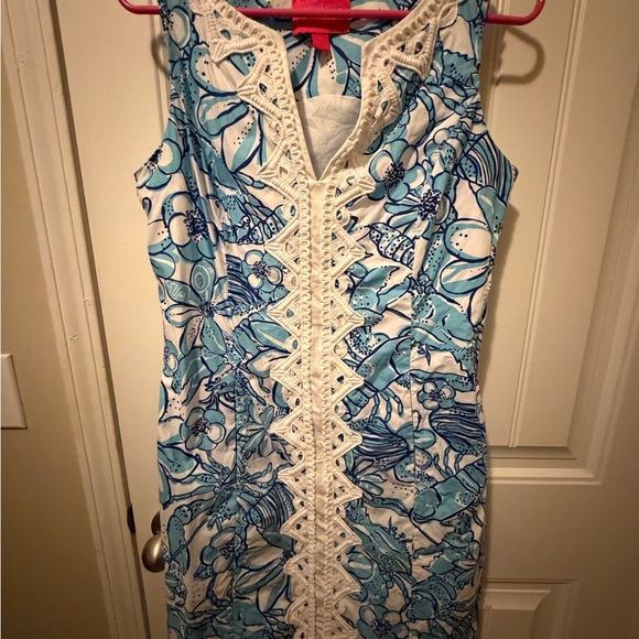 Lilly Pulitzer Jubilee Blue Floral Lace Trim Shift Dress - Picture 8 of 9